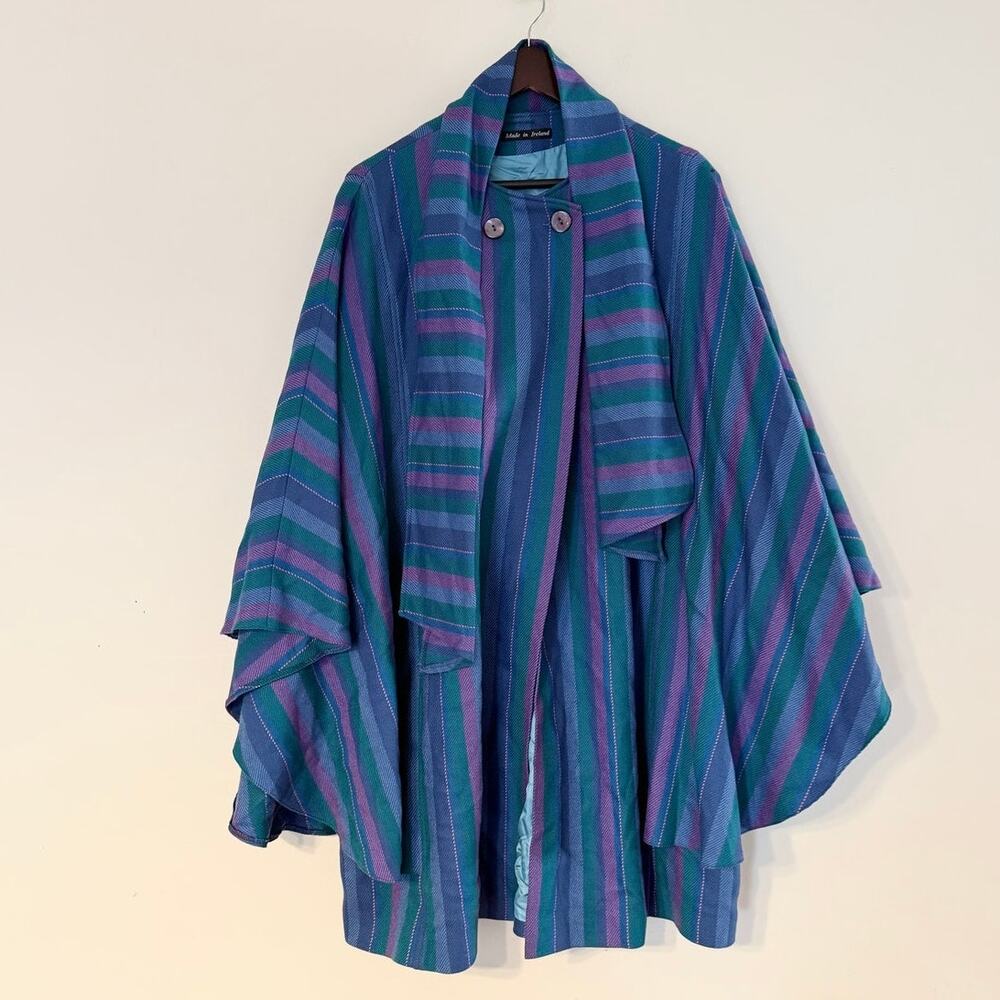 Vintage Avoca Collection Ireland Wool Striped Cape Poncho
